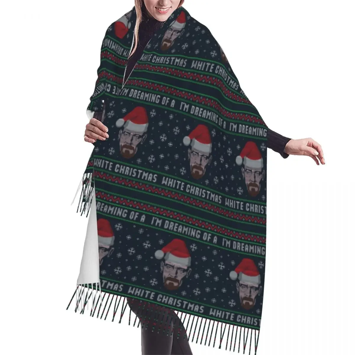 Ladies Large Dreaming Of A White Christmas  Scarves Women Winter Fall Soft Warm Tassel Shawl Wrap Walter White Scarf