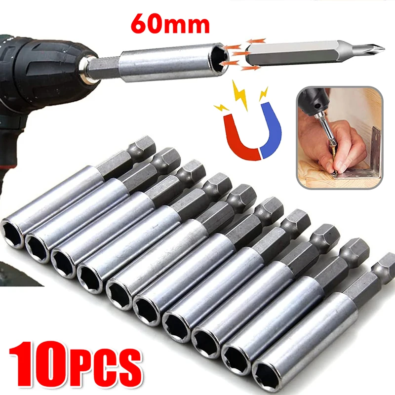 Hex Shank Chave de Fenda Magnética Extensão Rod Holder Broca Elétrica Adapter Quick Change Mão Ferramenta Peças 60 mm 10 Pcs