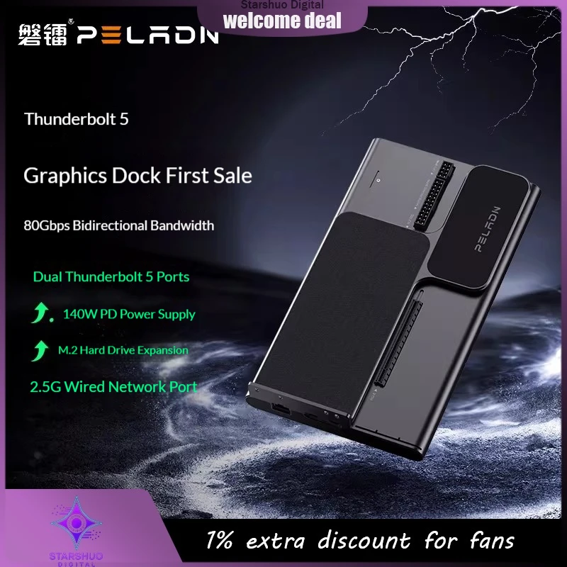 

New PELADN Dual Thunderbolt 5 Graphics Card Dock, Laptop External GPU Dock Compatible with USB4 140W PD Fast Charging 80Gbps