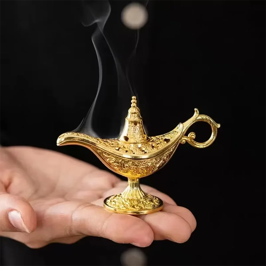 Single/Combo Pack Creative Golden Aladdin's Lamp Series Iron Incense Burner Tray, Incense Holder, Burning Stand, Home Decoration