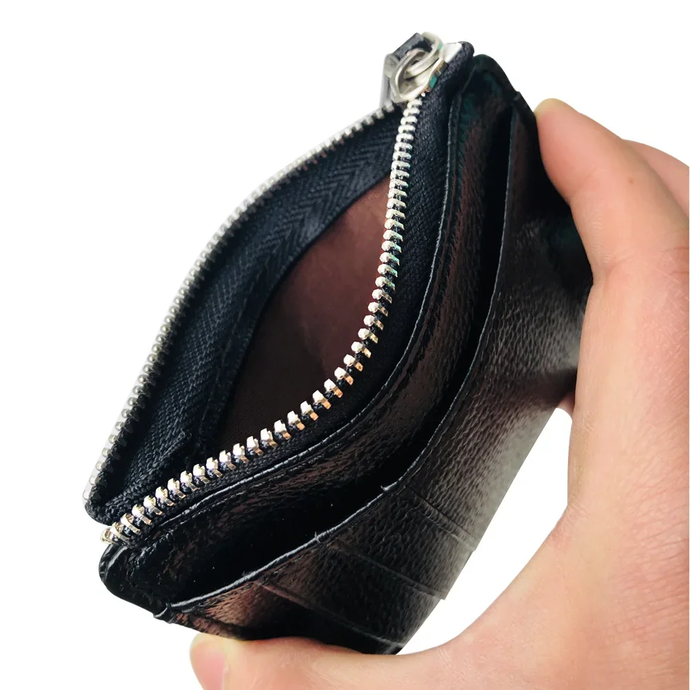 Mini Zipper Card Bag Slim ID Bank Purse Wallet Credit Organizer Portable Small Slim Ultra-thin Short Purse for Men Black