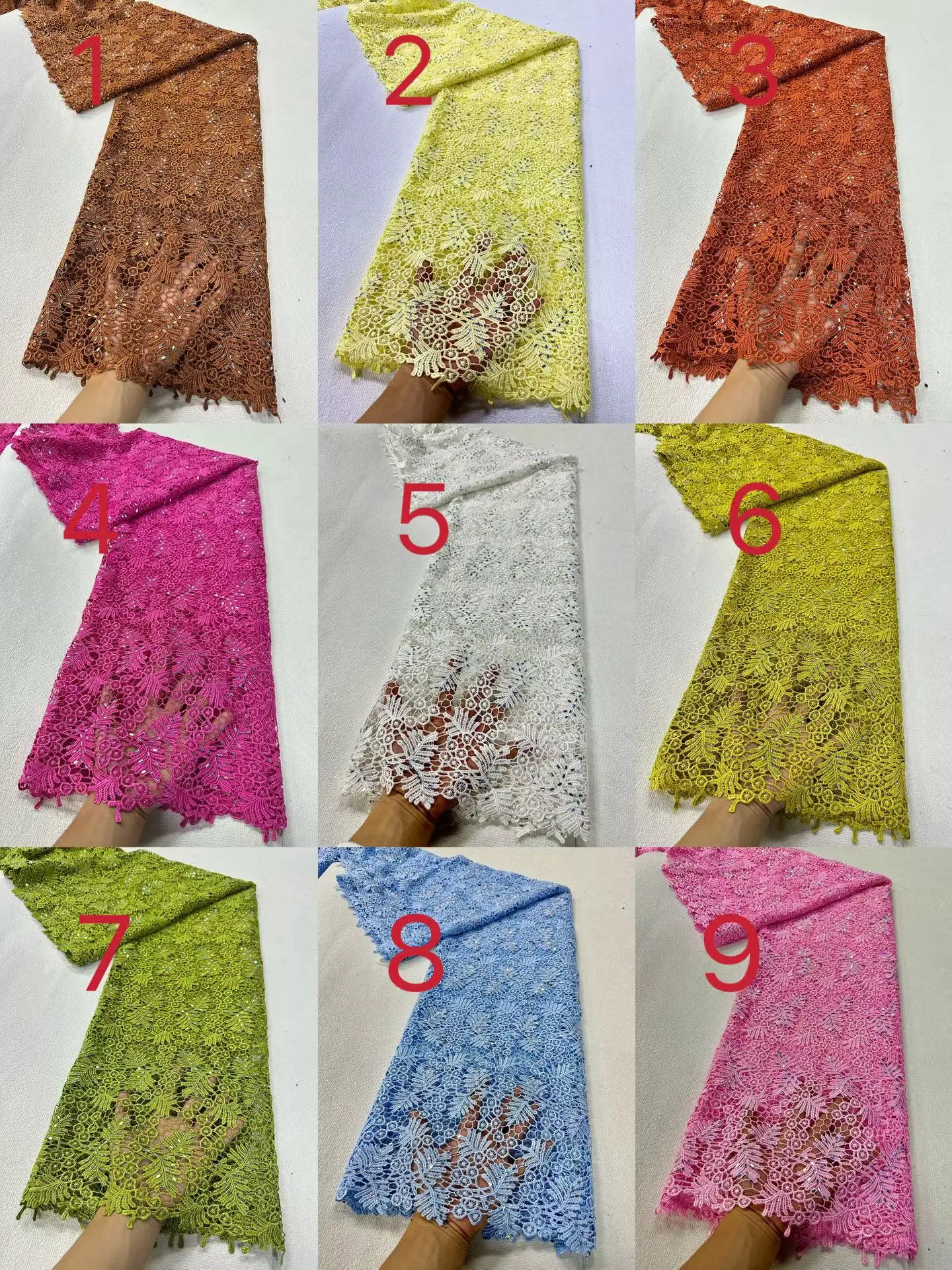 

2025 High-Quality Nigerian Tulle Lace Fabric for Wedding Dress Embroidery Sewing Sequins Party Guipure Chiffon 5Yard JL540