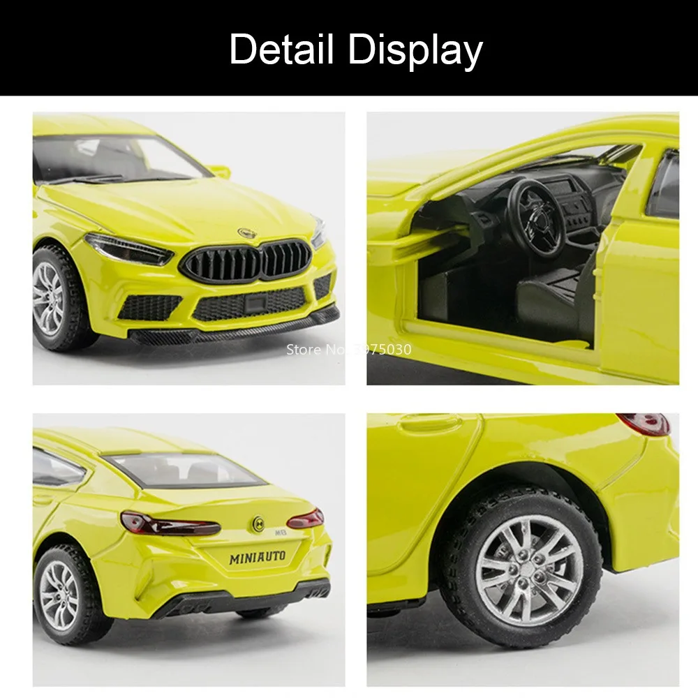 รถของเล่นโมเดลโลหะผสม M8 อัตราส่วน 1:32 พร้อมเสียงและไฟ แบบดึงหลัง สำหรับเด็ก ของสะสม ของขวัญ