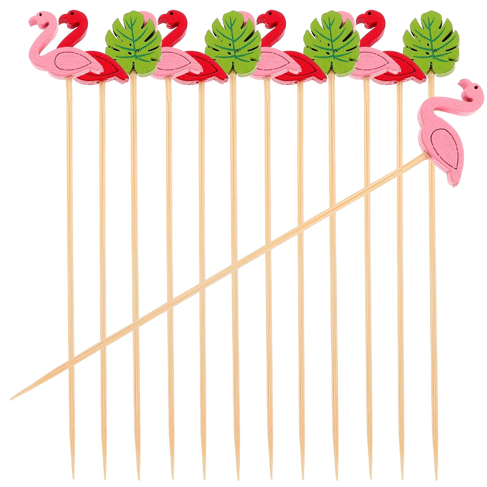 

200pcs Disposable Fruit Picks Wooden Food Toothpicks Flamingo Leaf Cocktail Party Cake naments Safe Wood Wedding Birthday