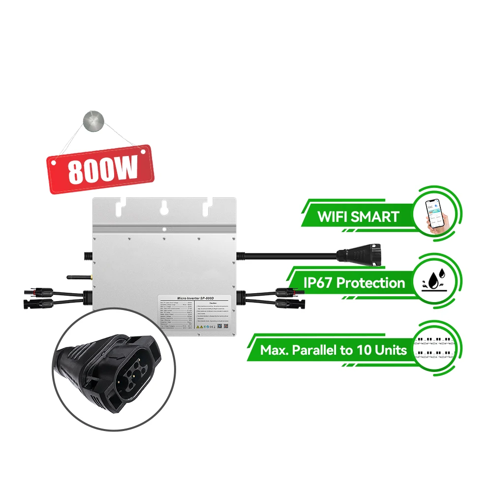 EU Stock for Solar Micro Inverter 800W 230V IP67 VDE Garden Roof System 16~60V Single/Three Phase 2 MPPT 96.5% Efficiency