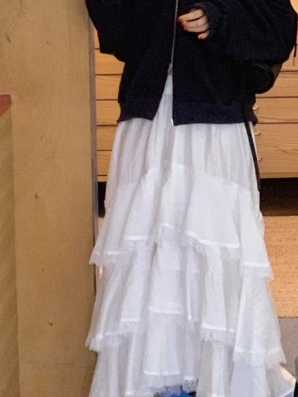 

Ретро-юбка с кружевной отделкой, женская, с высокой талией, А-силуэт, расклешенная, весна 2026, новый стиль, элегантная женская юбка