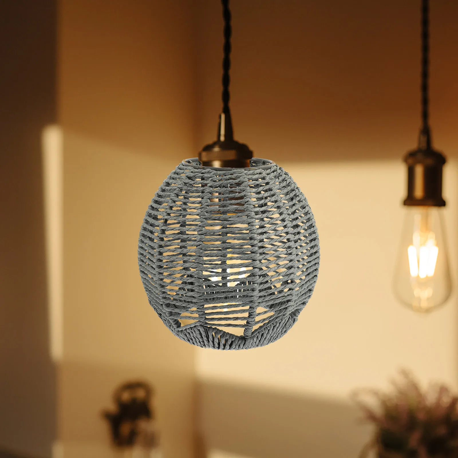 

Woven Lampshade Cafe Decor Replacement Cover Fairy Paper Rope Hanging Light Shades Home Hotel Office Ch Large