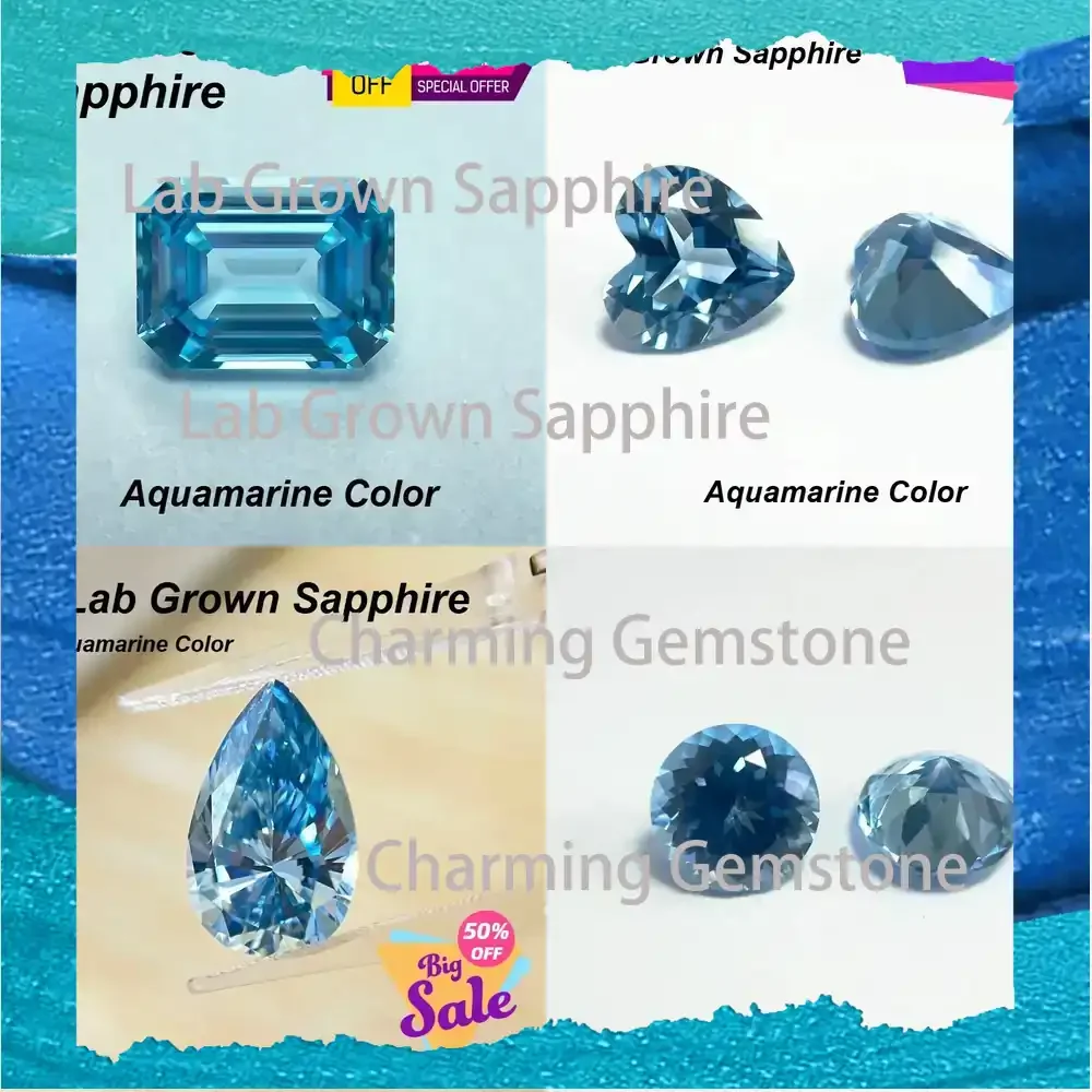

Lab Grown Sapphire Aquamarine Color Round Oval Asscher Emerald Heart Pear Shape Loose Gemstone for Certification Lab Created