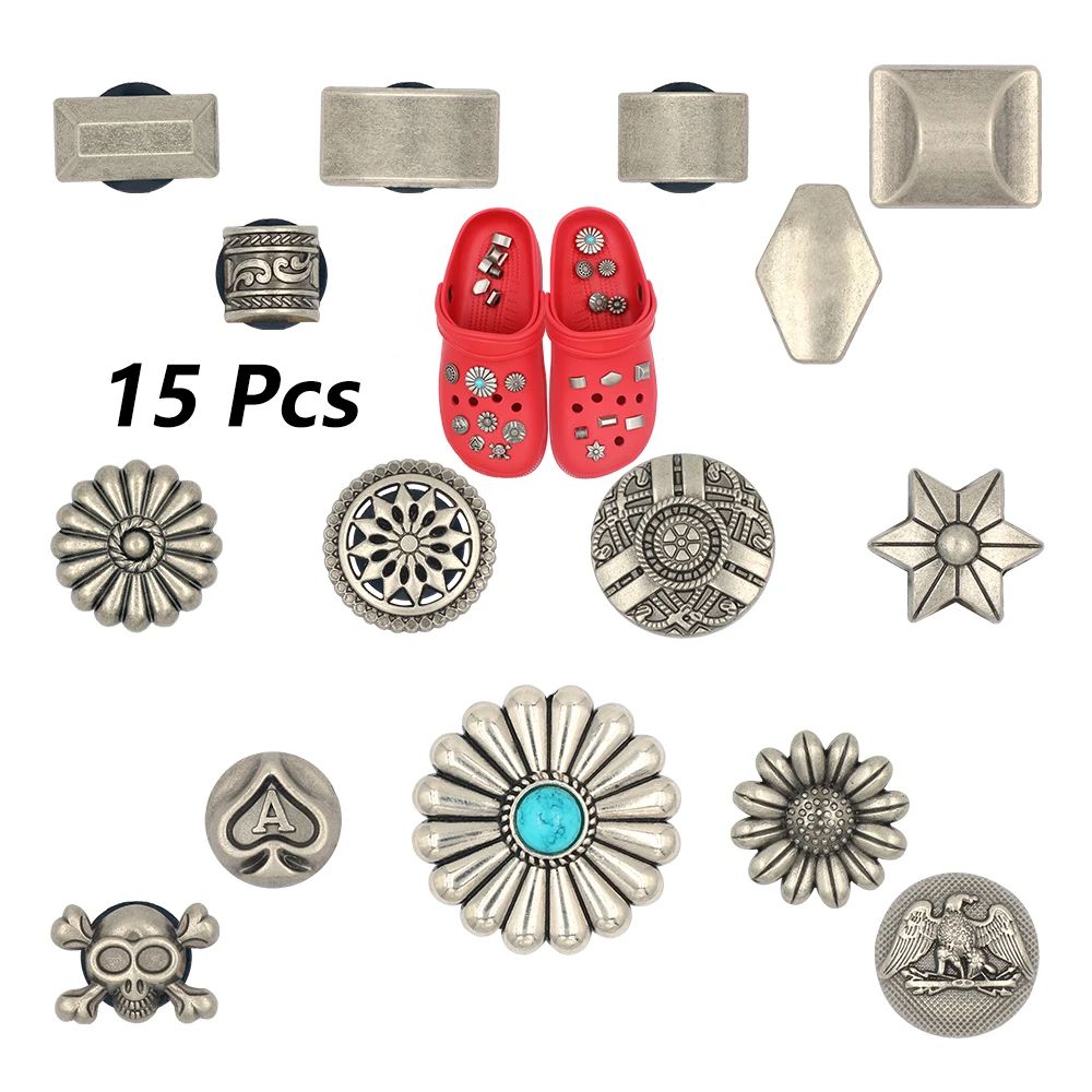 Shoe Accessories Decorations 크록스 참 지비츠 버튼 Kawaii Rotundity Pines Simulated Turquoise Pumpkin Sunflower Metal Snap-in Slipper