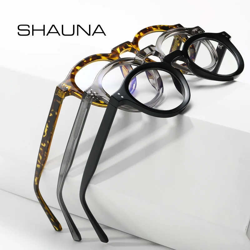 

SHAUNA Anti-Blue Light Spring Hinge TR90 Retro Rivets Round Glasses Frames Fashion Computer Optical Eyeglasses