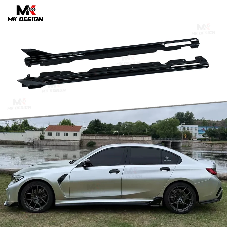 VTEN V2 Style Side Skirts Extension Lip Aprons for BMW 3 Series G20 LCI 2023-2024 ABS Gloss Black Side Skirts Rocker Panel