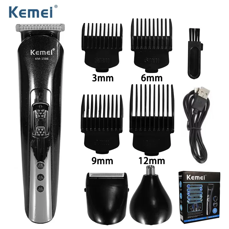 Kemei KM-1506 3 in 1 Electric Hair Clipper USB Charging Shaver Rechargeable Nose Hair Trimmer Professional Shaving Machine