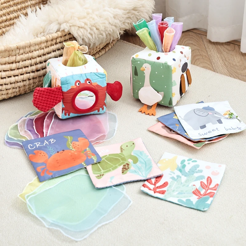 Doek Boek Babyspeelgoed Magische Tissue Box Katoen Vinger Oefenen Montessori Druk Bordspel Educatief Speelgoed Zachte Rammelaar Spel Oceaan