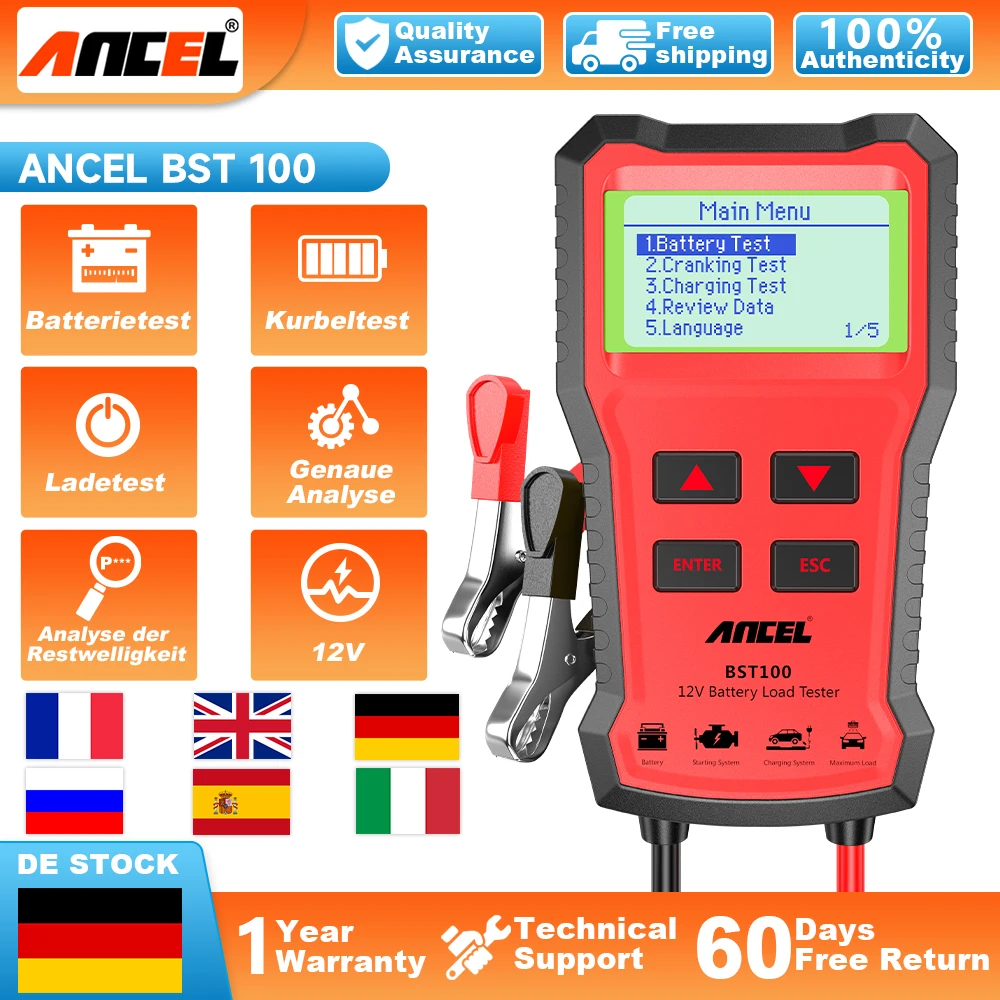 ANCEL BST100 Car Motorcycle Battery Tester 12V Battery System Analyzer  Scanner Tools Auto Charging Cranking Test Circuit Tester