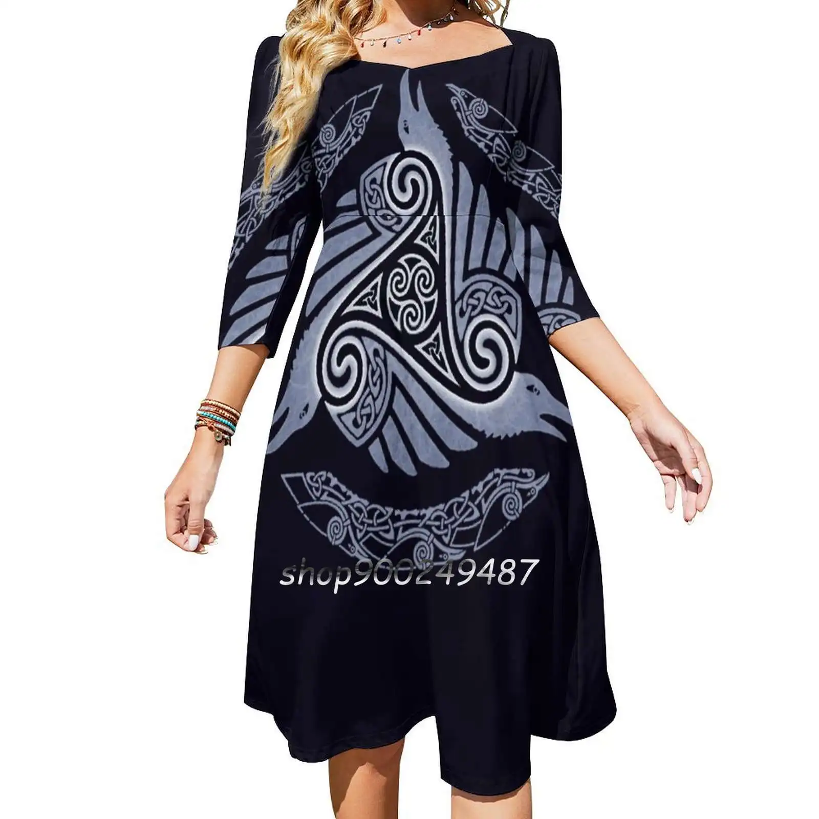 

Raven'S Feast Sweetheart Knot Flared Dress Fashion Design Large Size Loose Dress Ravens Raven Yule Solstice New Year Christmas