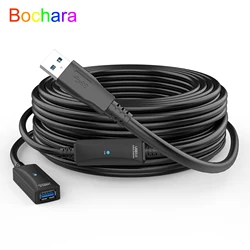 Bochara Active Repeater USB 3.0 Extension Cable Male to Female OD7mm Built-in IC Chip Foil+Braided Shielded 5M 10M 15M 20M 30M