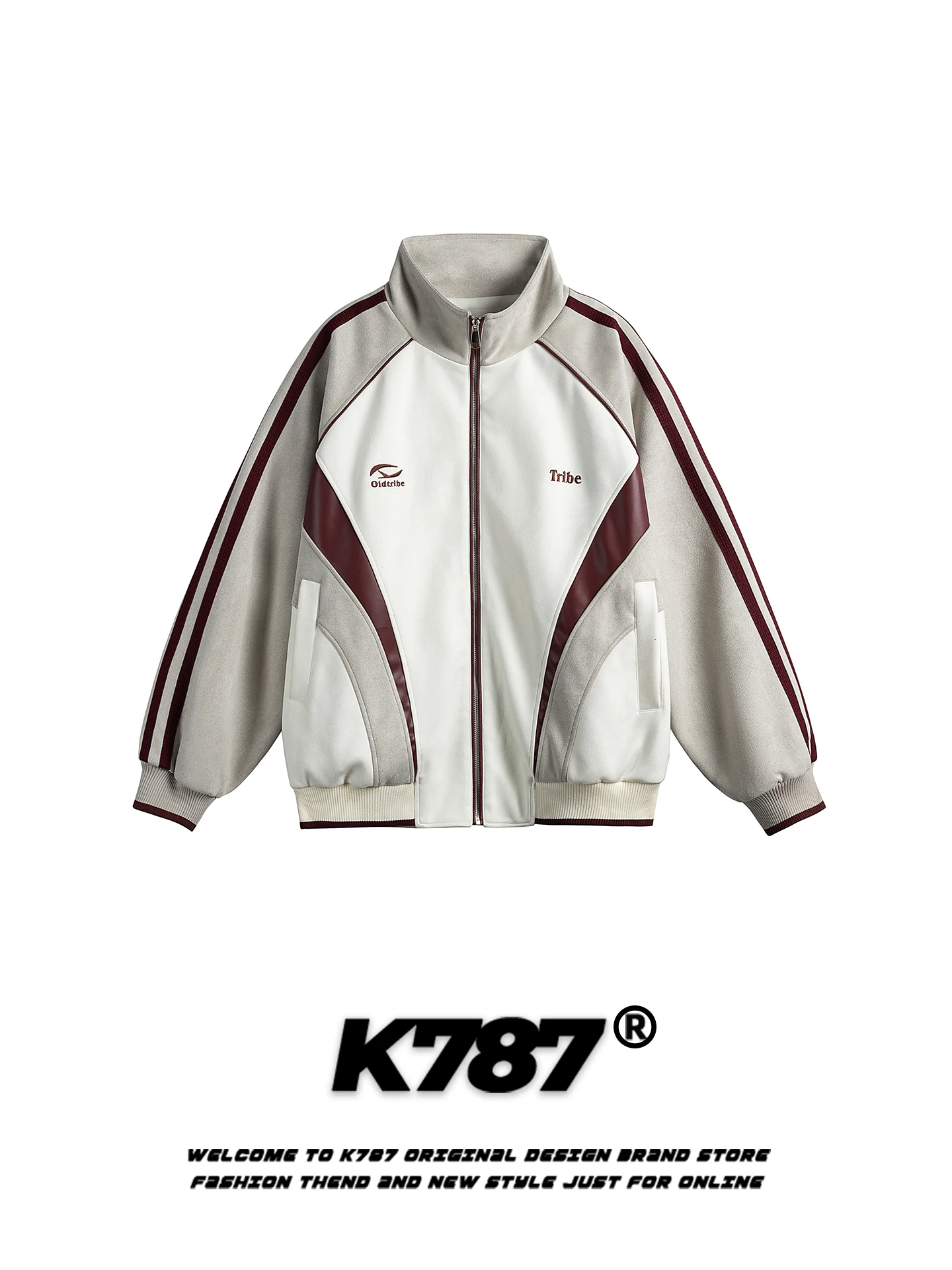 

K787 American Street Sle Color Blo Stand Collar Jaet Loose Casual Spring Outerwear for Couples Zipper Coat Youth Faion