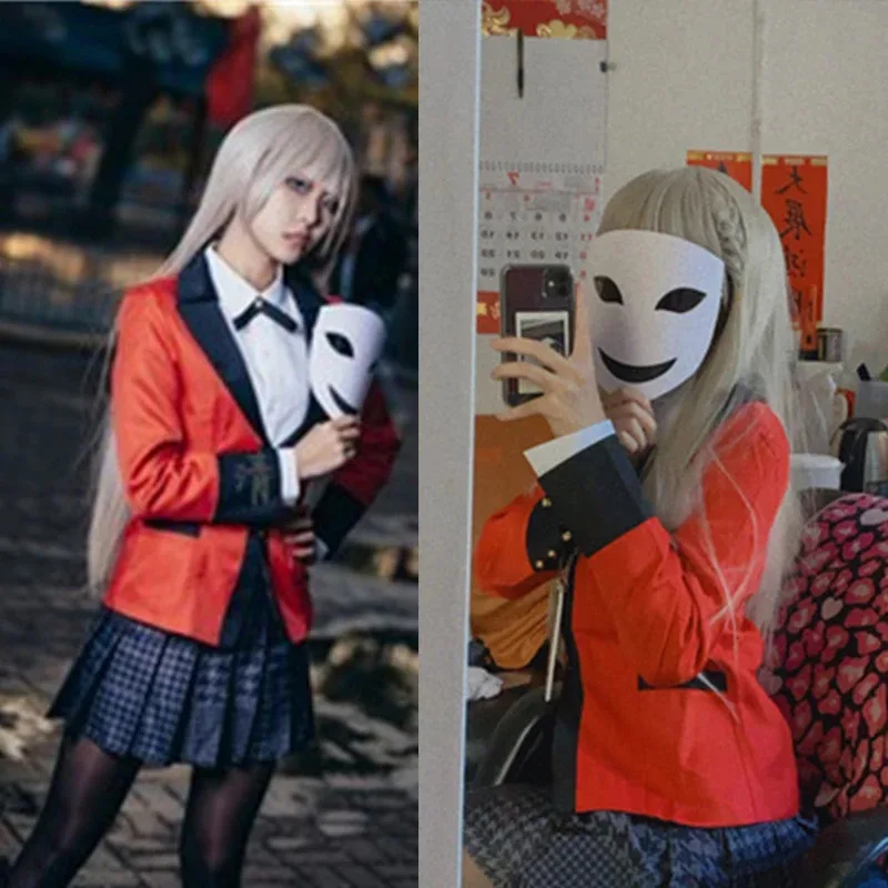 أزياء أنيمي جديدة لعام 2025 Kakegurui Momobami Ririka، أحمر قناعي، زي مدرسي، شعر مستعار، زي تنورة مشد ★ ★ ★   حه