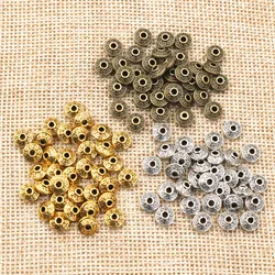 100pcs 6x6x3.5mm Bronze Antique Gold Silver Plated Spacer Beads Ball Crimp End Beads Stopper For Diy Jewelry Making Findings