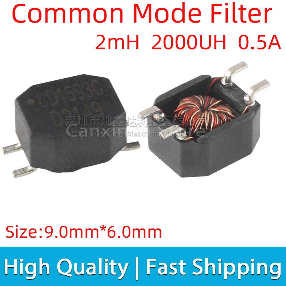 5pcs CD1593C  SMD SMT Common Mode Choke Filter Inductor 2mH 2000UH 0.5A Switching Power Supply Filter Magnetic Coil