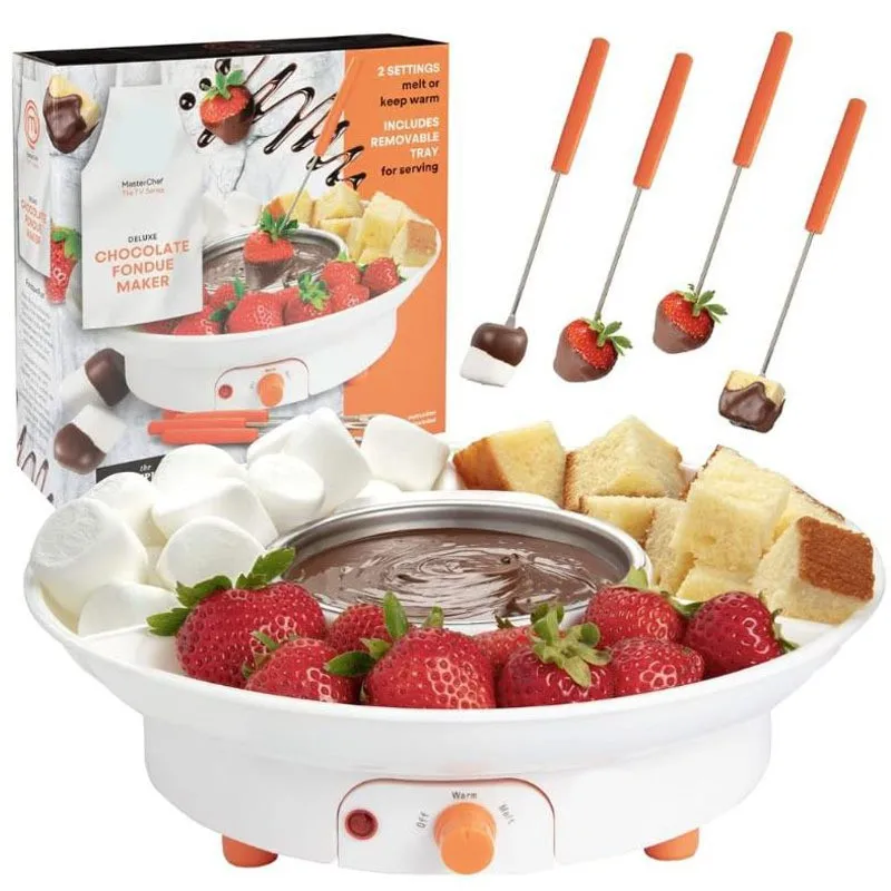2026 Electric Stainless Steel Chocolate Fondue Maker Set 4 Forks 2 Temperature Settings Removable Serving Tray Melting Household