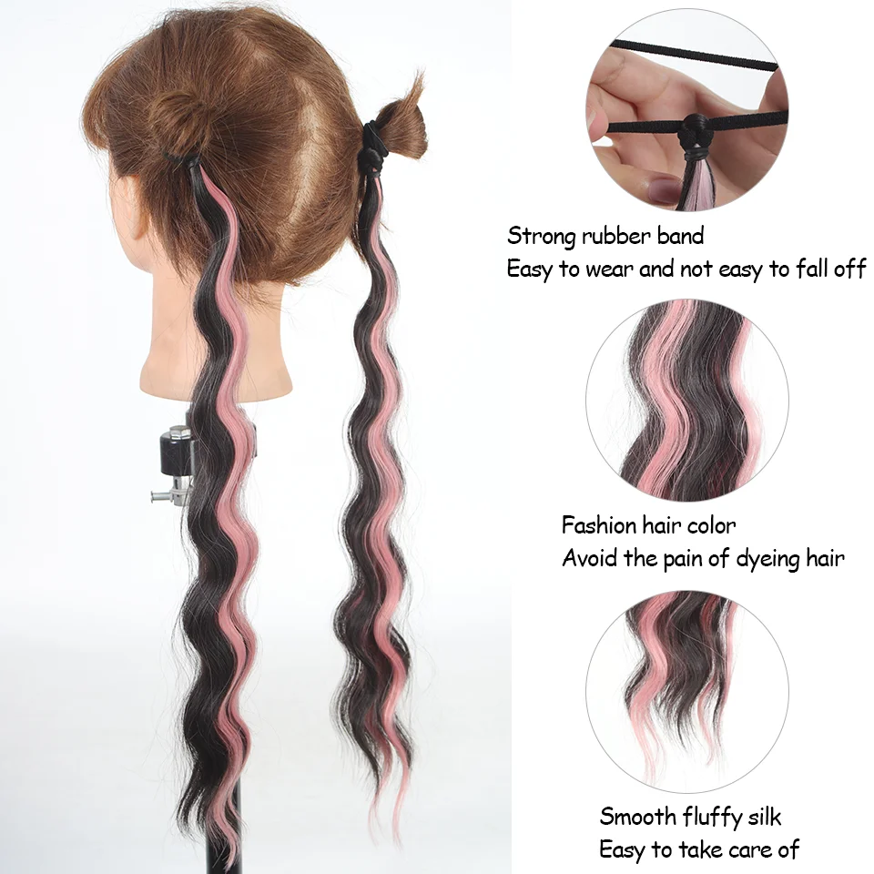 LUPU Colorful Highlight Curly Ponytail Synthetic Wig Rubber Band Style Curly Ponytail Wig Suitable for Women's Festival Wear image 4