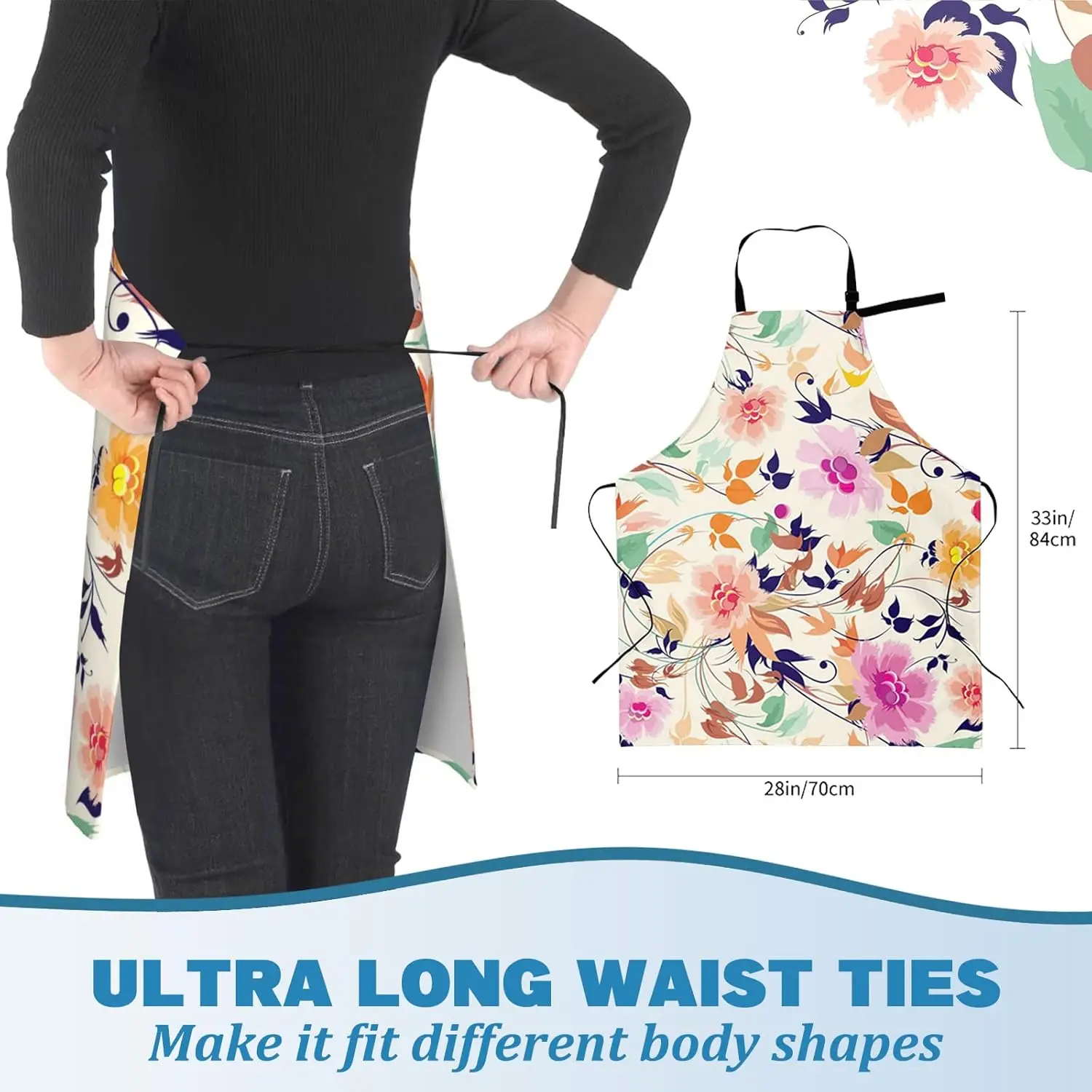 여성용 귀여운 고슴도치 앞치마, 숲속 풍경, 28x33인치, 소박한 주방 앞치마, 포켓 2개, 옥스포드 원단, 나뭇잎 무늬, 조절 가능, 다크 색상