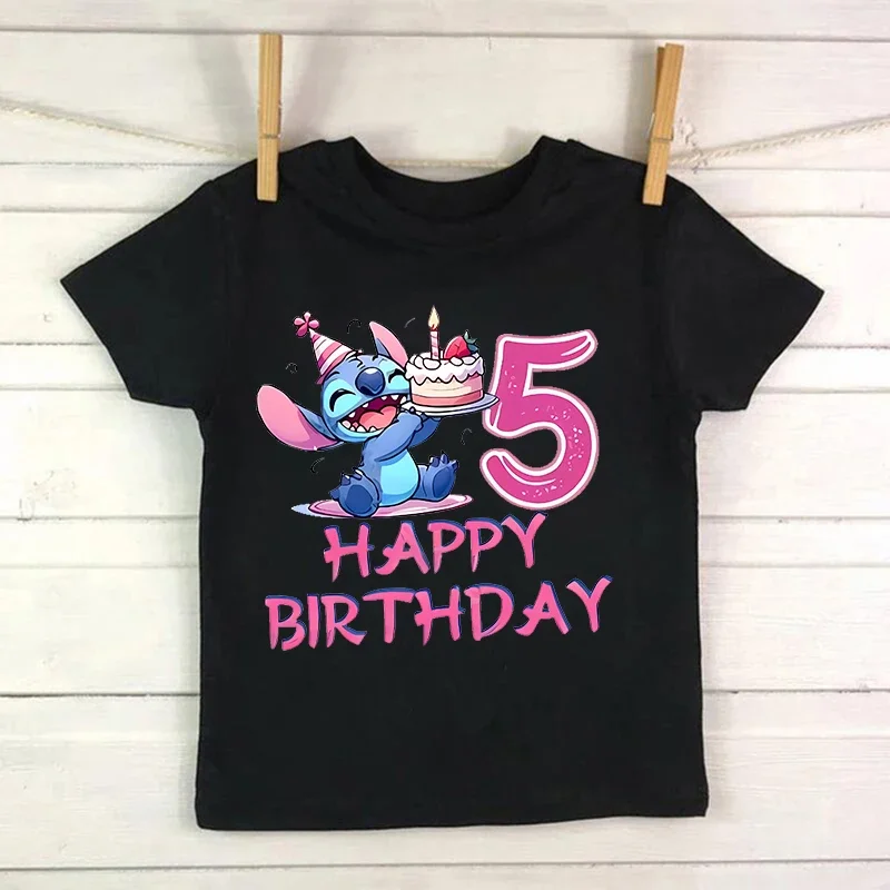 Birthday Lilo Stitch Cartoon T Shirt Children Kids Stitch Cute Manga T-shirt Graphic Tshirt Girl Boy Top Tees Lilo and Stitch