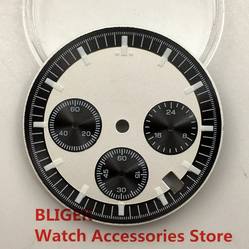 BLIGER 32.5mm Watch Dial Speed Chronograph For VK63 Quartz Movement Luminous Modified Replacement Watch Accessories