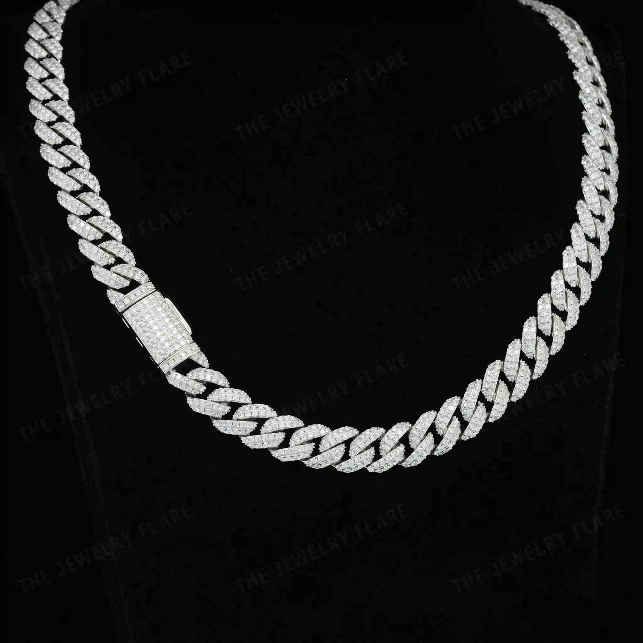 Miami Fully Iced Out Cuban Chain 10 MM Two Tone Link Curb Necklaces Pass Diamond Test VVS Moissanite.