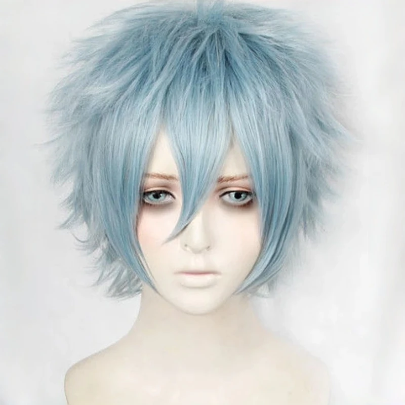 Anime Hiro Akademia Shigaraki Tomura Wigs Short Gray Blue Mixed Curly Cosplay Wig + Wig Cap