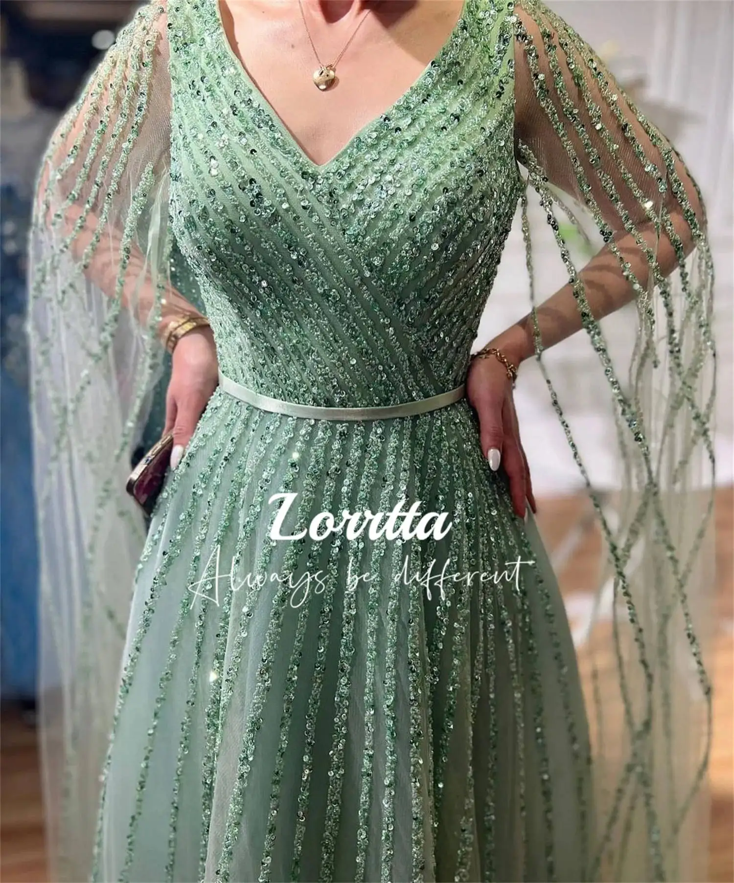 Lorrtta Party Dress Mesh Shiny Fabric Line A Shawl Eid Evening Gala Dresses 2024 Happy Robe De Soiree Femmes Customized