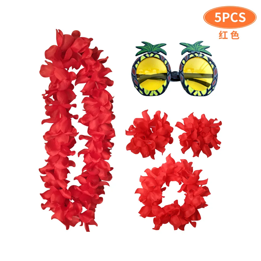 Hawaiian Necklace Head Ring, Big Flower Ring, Holiday Party, Pineapple Glasses, Dress Up, Upgrade, 5Pcs - view 4