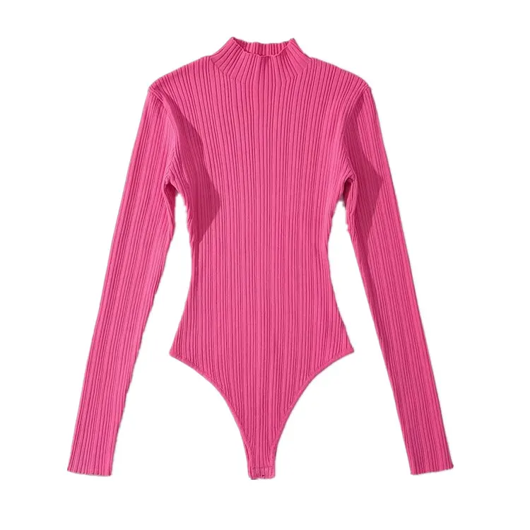 

Street Sle Slim Fit Long Sve Knitted Bodysuit Women's Base irt Overhead Pure Color Sweater Autumn Winter Faion