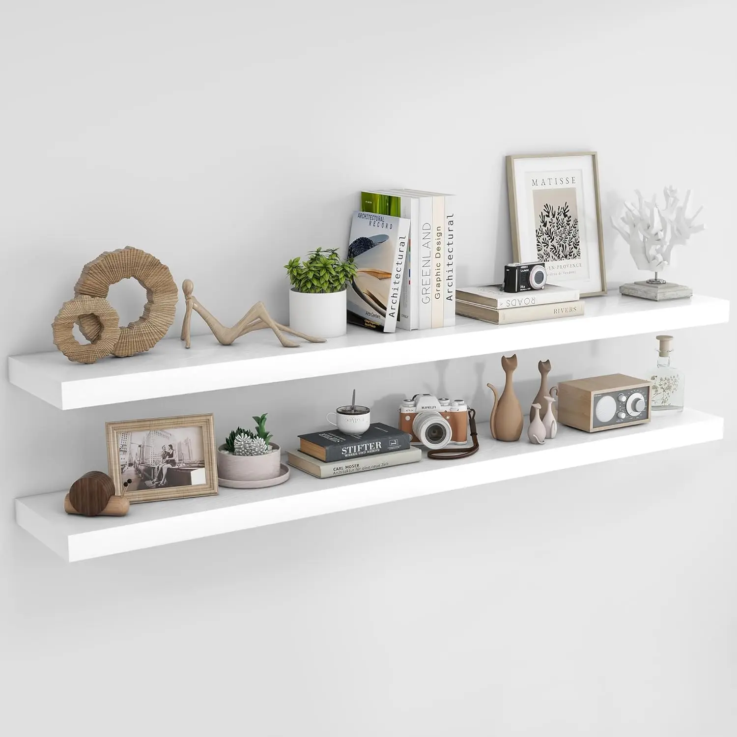 

72Inch Floating Shelves for Wall 2 Pack Rustic Wood Wall Mounted with Invisible Brackets White
