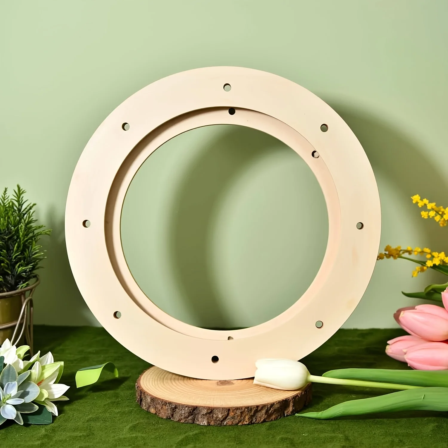 6pcs 11.81 Inch Wooden Wreath Rings, Wood Wreath Form with Holes, Hanging Thickness Floral Hoop Wreath Frame for Wedding