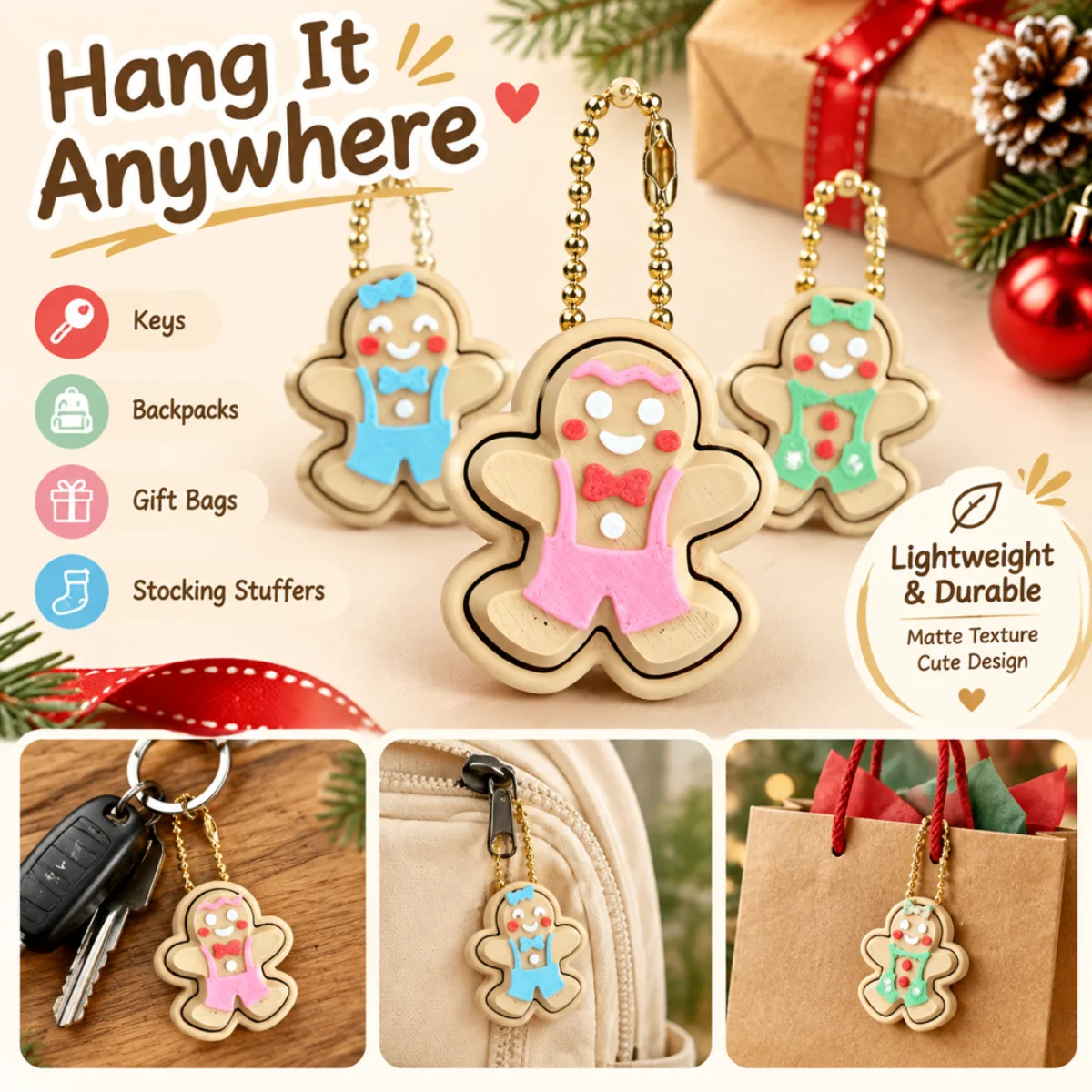 1pc Festive Gingerbread Man Shape Clicker,3D Printed Eco-friendly PLA,Christmas Holiday Fidget Toy Keychain Pendant for Keys