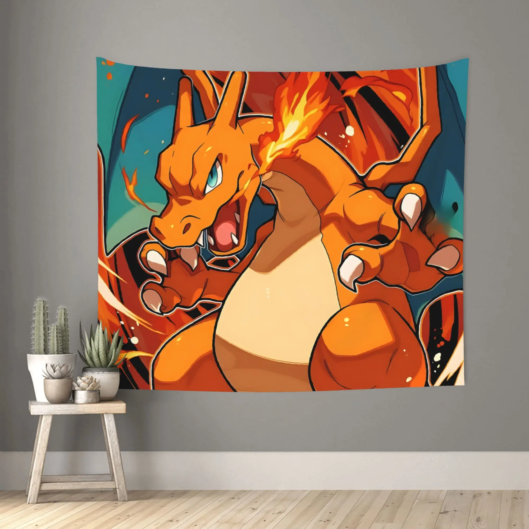 Customized Pokemon cutecore Tapestry Bedroom Decoration Charizard Wall Hanging Blanket Tapestry Cool Stuff For Room