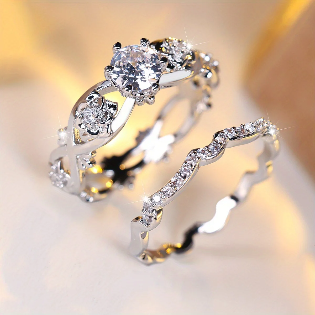 قطعتان/مجموعة من الخرز الزركونيوم الاصطناعي المموج بتصميم الورد للأزواج - الهدية المثالية