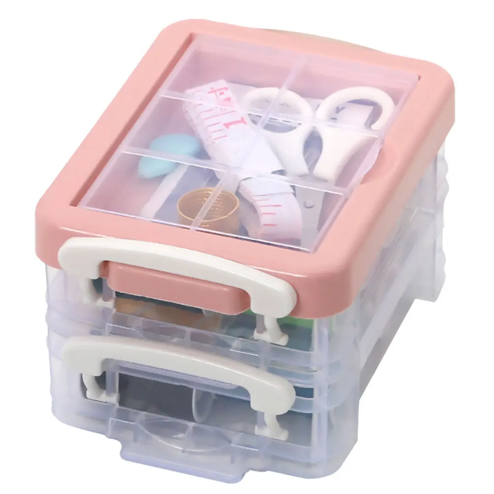 

1 set Portable Sewing Kit Transparent Storage Box For Travel Home Craft Repair Sewing Thread Set Tools Needle Scissors