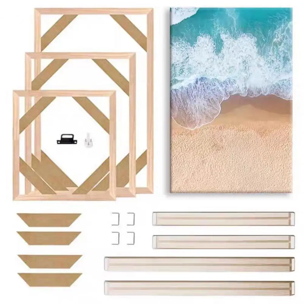 Wood Painting Frame, Easy to Install Wooden Strips DIY Self Assembly Kit, Decorative Display Holder for Oil Painting And Wall Ar