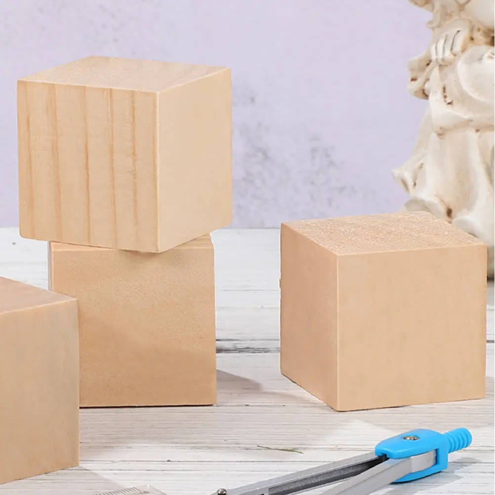 

4Pcs Wooden Educational Cube Blocks Pine Wood 5Cm Square Unfinished Craft Blocks Kids Preschool Math Counting Sorting