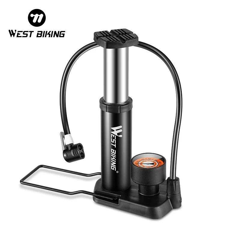 WEST BIKING Bike Floor Pump Max 100-170PSI with High Pressure Gauge Tire Foot Portable Presta Schrader Dunlop Valve Bicycle Pump