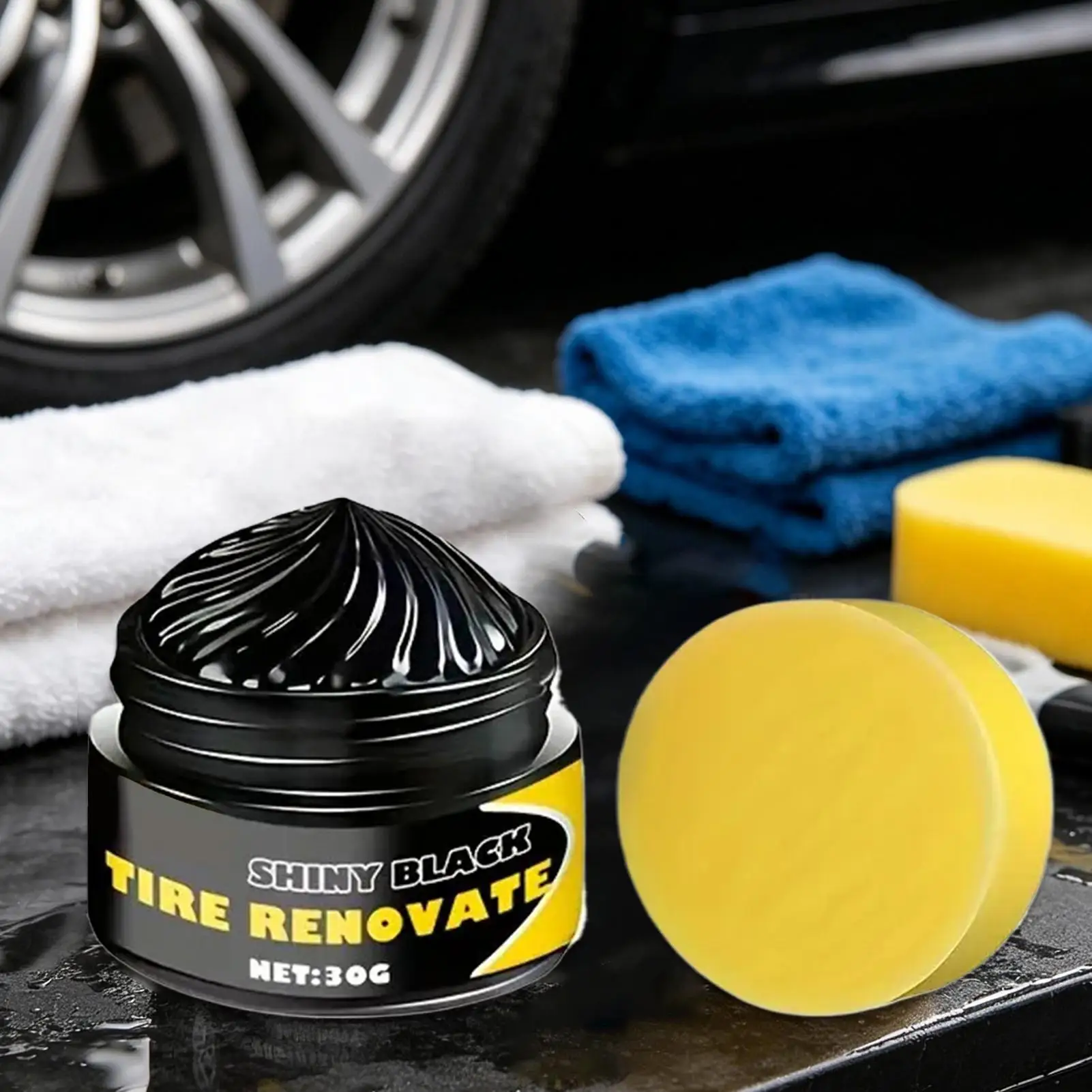 30g Tire Wax Long-Lasting Wheel Gloss Restorer Restores Shine & Protects Rubber For Cars Trucks SUVs RVs, Professionals & DIYers