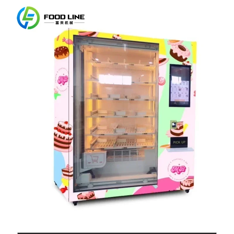 Customized Vending machine supplier Fully automatic cake slicing vending machine with refrigeration and elevator