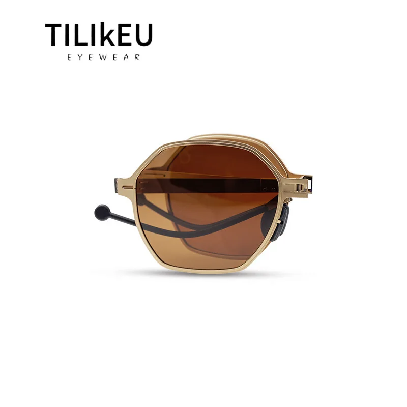 

Vintage Polygonal Folding Sunglasses Men Driving Travel Sunscreen Shades UV400 Ultra-Thin Steel Folding Eyeglasses Frames