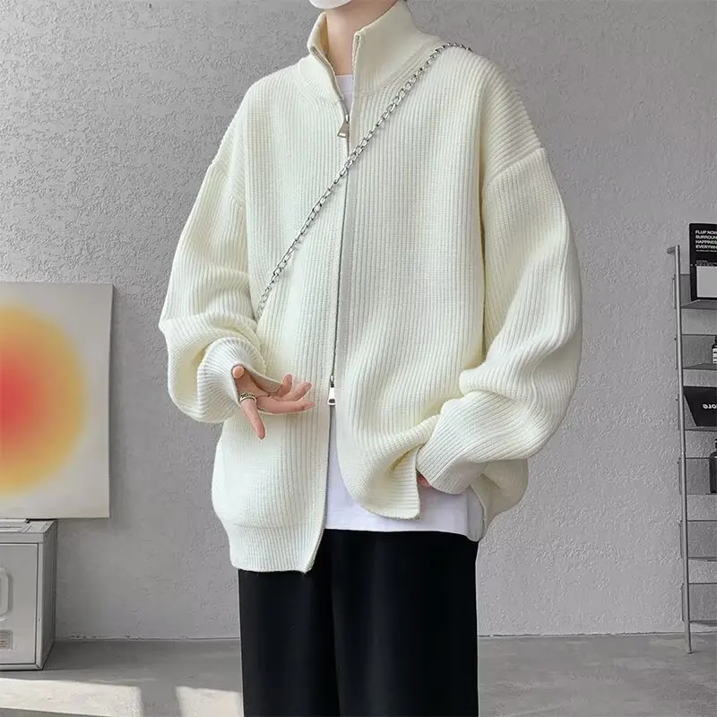 

Fall Winter Fitn f High Collar Open Cardigan Knitted Sweater Men's Trendy Slim Thiened Woolen Coat Outerwear M Model