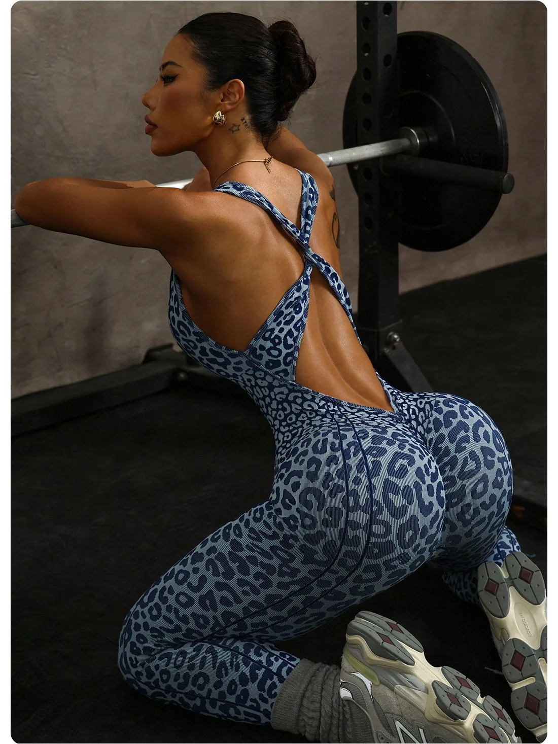 Neue Leopard Print Body Frauen Nahtlose Ausgestelltes Hosen Overalls Sexy einteiliges Fitness Anzug Kreuz Zurück Stretchy Yoga Overalls – Detail 5