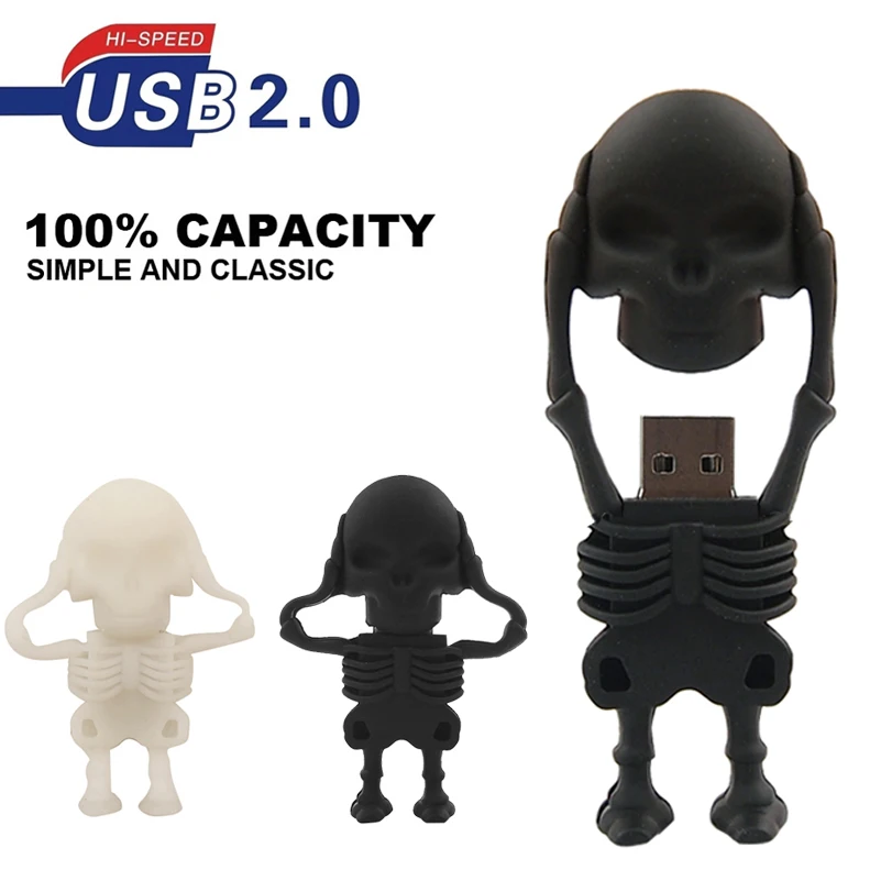 Cartoon Skull Pen Drive 64GB Funny USB 2.0 Flash Drive 32GB Pendrive 16GB Cool Memory Stick 8GB 4GB Creative Gifts For Kids