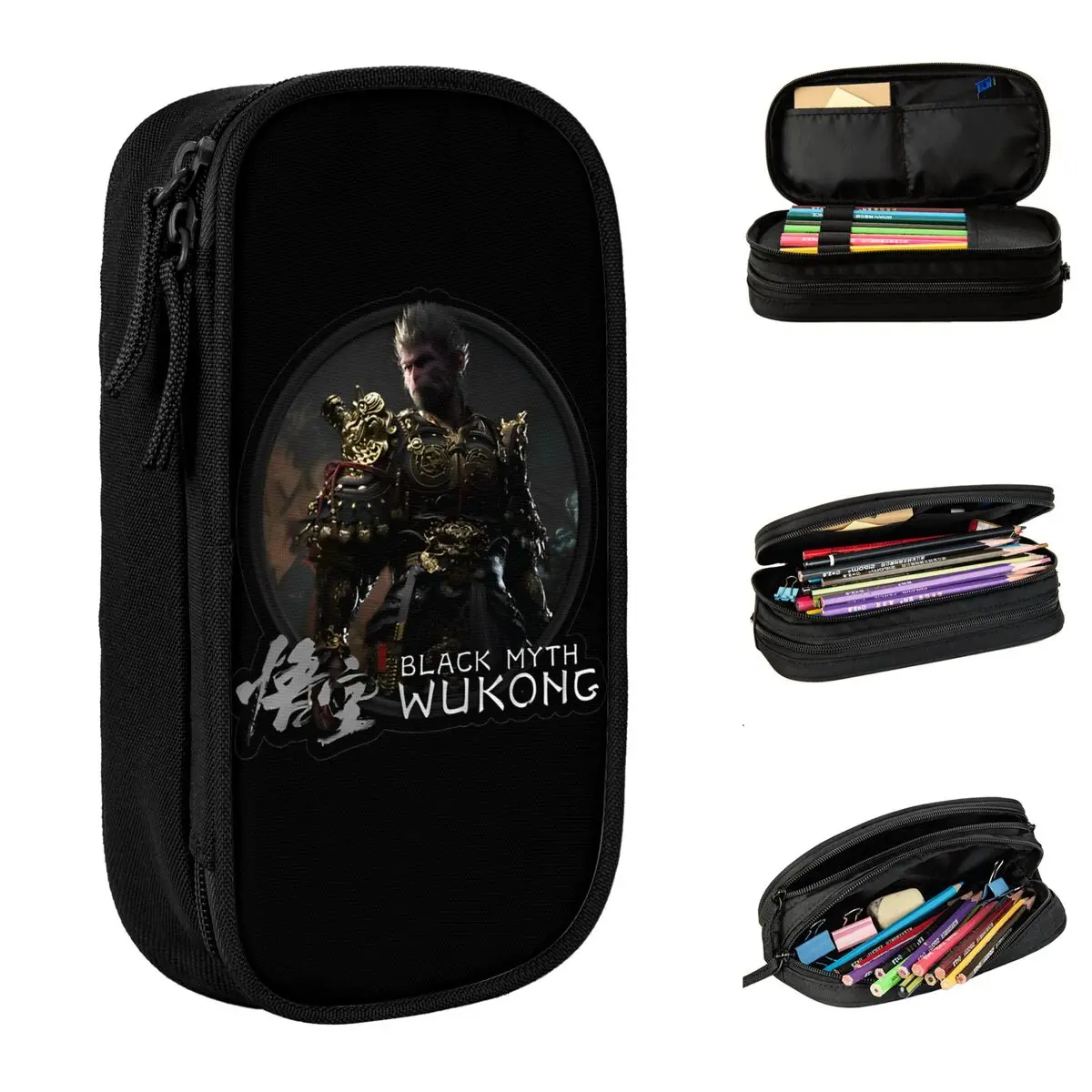 Black Myth Wukong Pencil Case Cute Monkey King Journey To The West GAME Pen Holder Bag Kids Large Storage Office Pencil Pouch